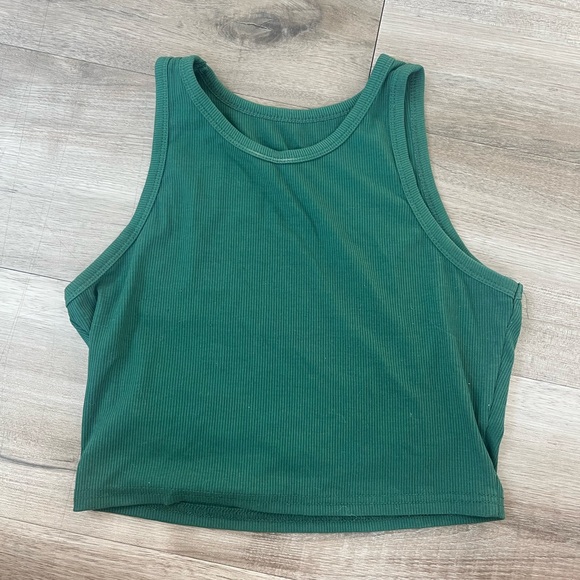 Tops - forest dark green cropped ribbed scoop tank top